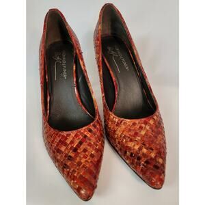 Donald Pliner Pumps Patent Leather Braided Accents Rich Dark 4 in. Heel Size 9.5